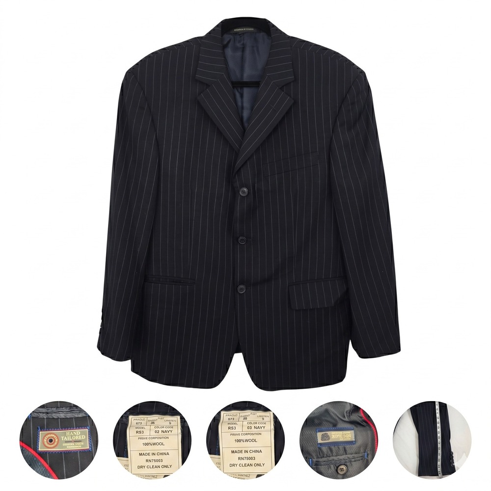 Giorgio Cosani Mens 38S Navy Pinstripe Suit Jacket Super 140s Wool Non Shatnez